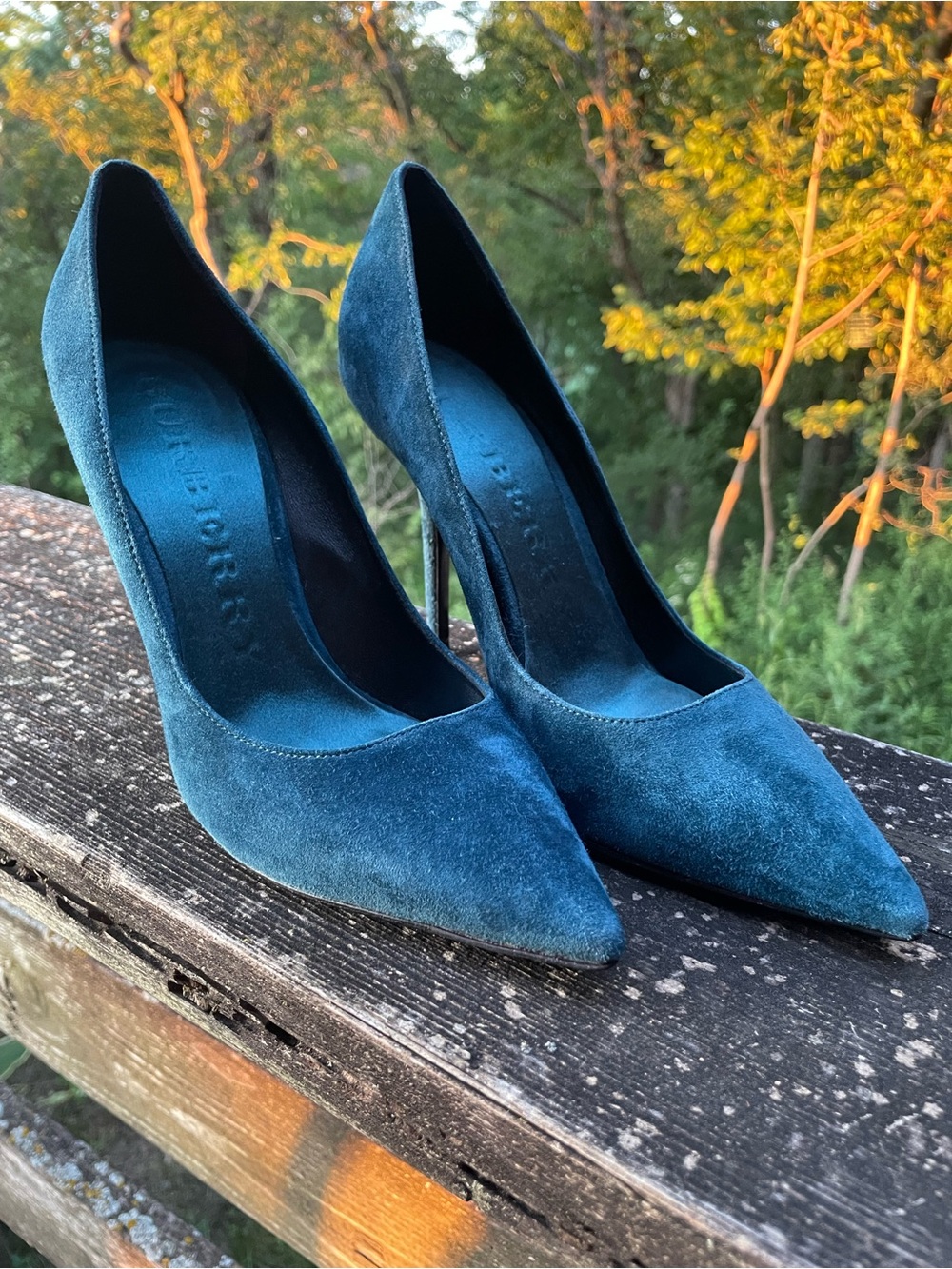 Burberry Dark Teal Watford Suede Pointed Pump